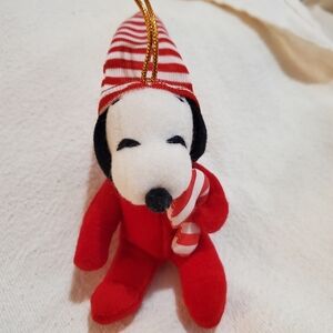 Applause 3" Snoopy in Red Pajamas with Candy Cane Plush Christmas Ornament